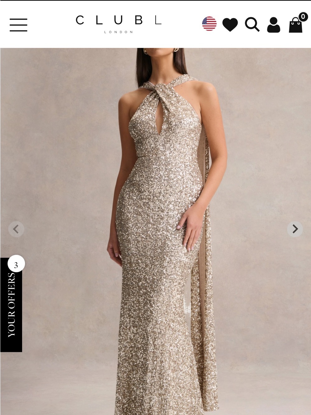 Club L London Gold Halter Sequin Evening Gown